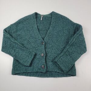 Free People Cardigan Woman's XS Wool Blend Green Button Front V-Neck